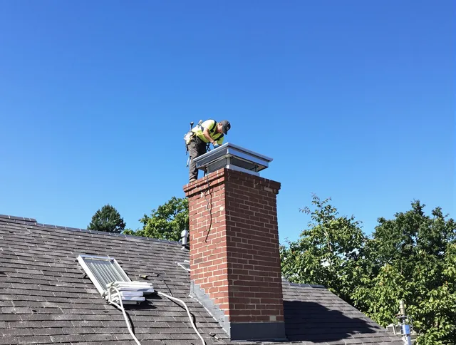 South Euclid Chimney Sweep technician measuring a chimney cap in South Euclid, OH