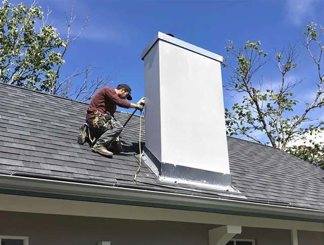 South Euclid Chimney Sweep team member finishing chimney construction in South Euclid, OH