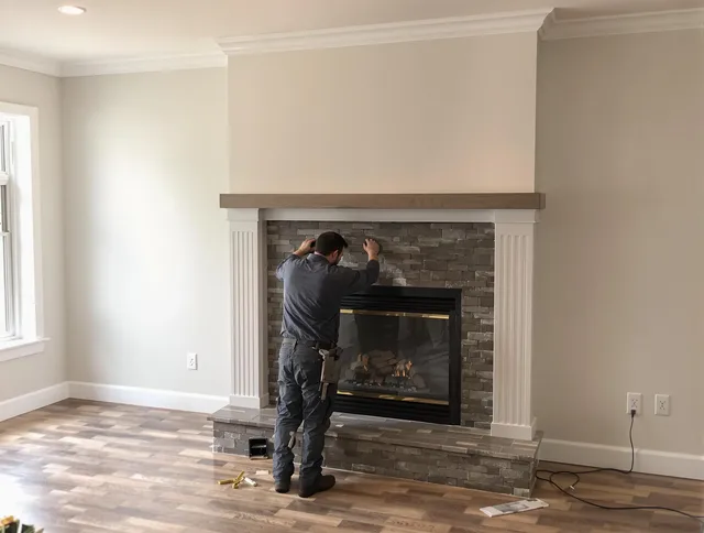 South Euclid Chimney Sweep finishing a custom fireplace install in South Euclid, OH